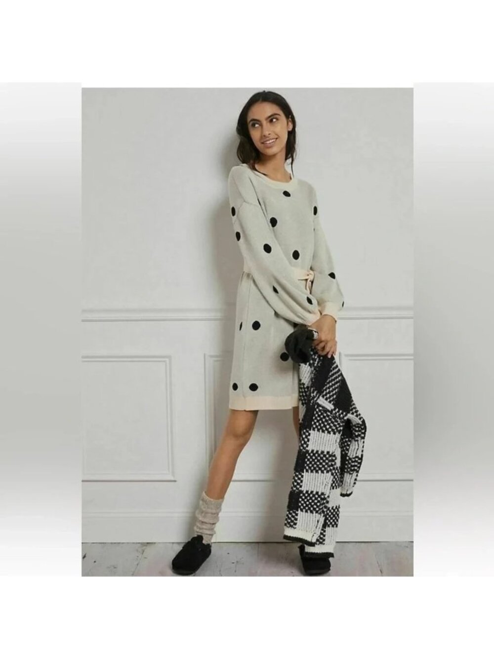 NWT Anthropologie Saturday Sunday Emilie Tunic Cream Polka Dot Sweater Dress S